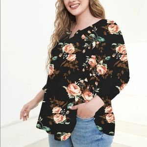 a.Jesdani Plus Size Floral  3/4 Length Sleeve V-Neck Tunic  Size 4X